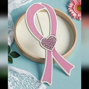 Pink Heart Ribbon Brooch